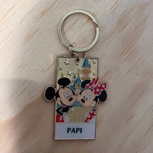 Disney Mickey Minnie Mouse Papi Keychain Disneyland Resort Gold Tone Metal